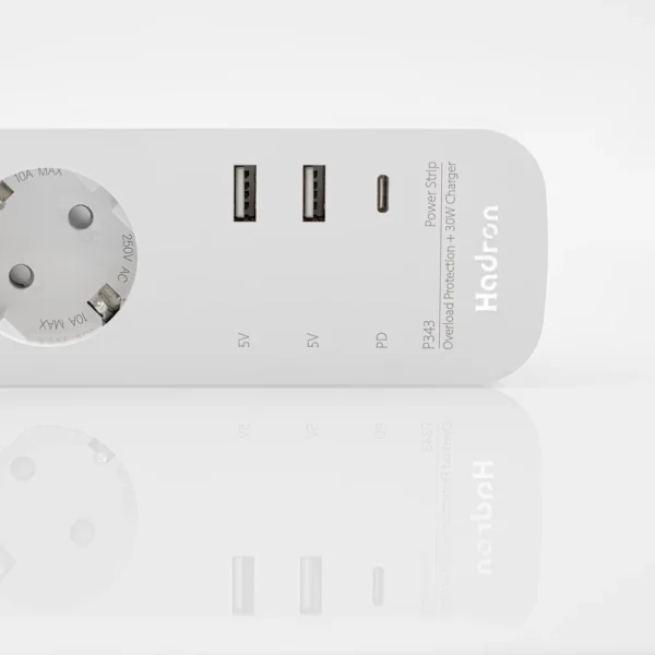 چندراهی برق (Power Strip) هادرون مدل P343 مجهز به شارژر 30 وات type_c  و USB - Image 2