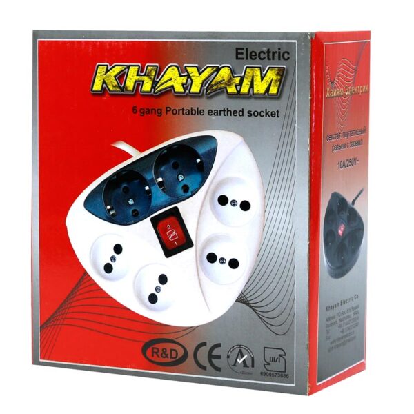 چند راهی 6 خانه برق ارت دار خیام الکتریک با کابل 2 متری مدل KH2060 - Image 5